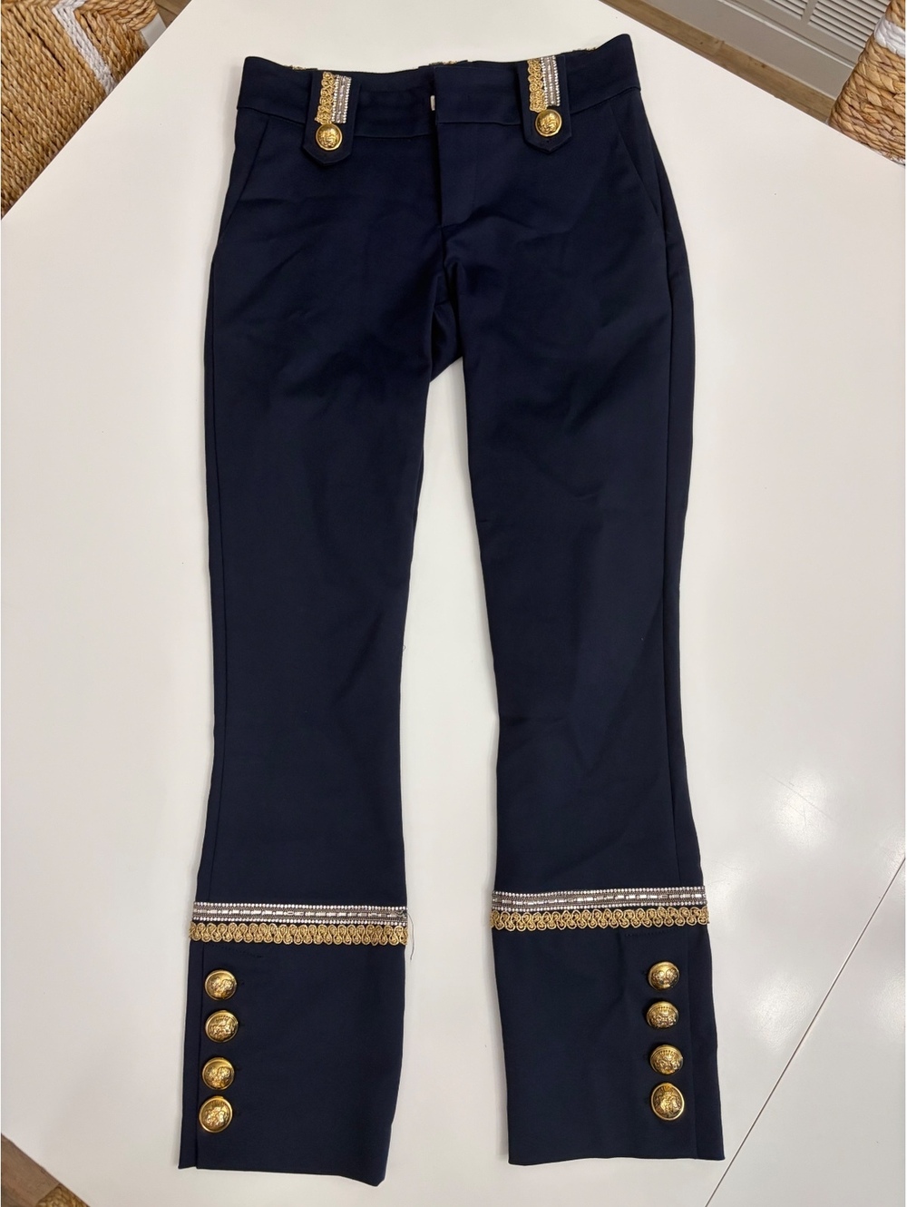 Flavio Castellani Navy Blue Sailor Pants with Gold Buttons Silver Trim XS